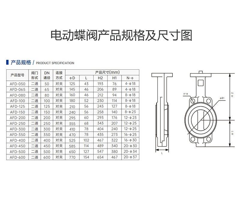 艾德默电动蝶阀产品规格及尺寸图